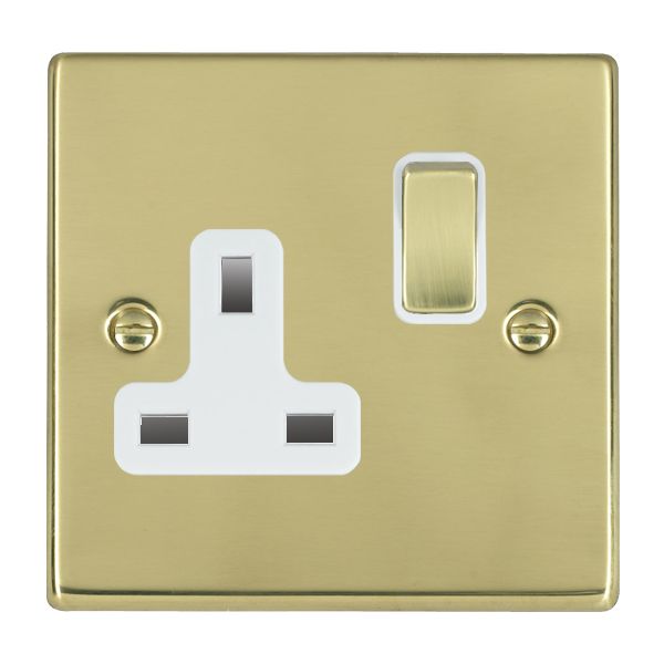 Hartland 71SS1PB-W 1 gang 13A Double Pole Switched Socket Polished Brass with Polished Brass/White Inserts