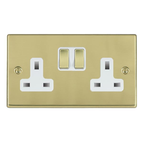 Hartland 71SS2PB-W 2 gang 13A Double Pole Switched Socket Polished Brass with Polished Brass/White Inserts