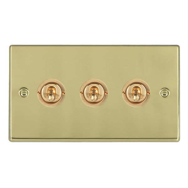 Hartland 71T23 3 gang 20AX 2 Way FL Toggle Polished Brass with Polished Brass Inserts