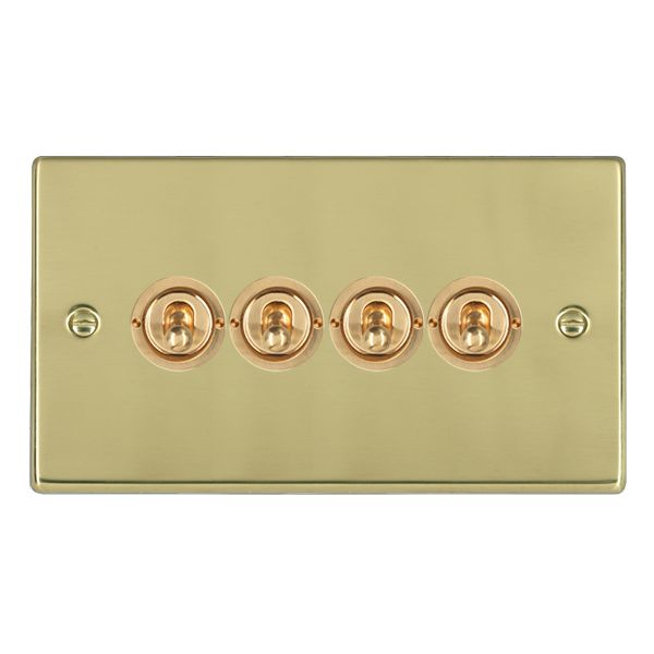 Hartland 71T24 4 gang 20AX 2 Way FL Toggle Polished Brass with Polished Brass Inserts