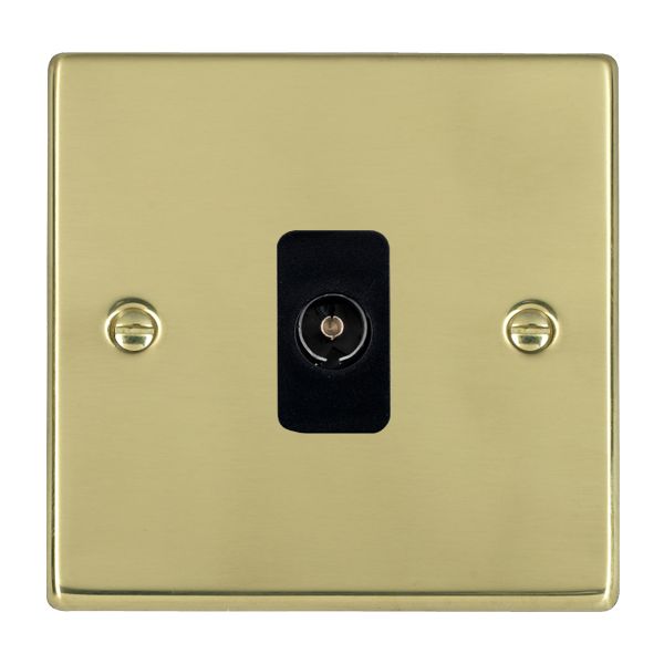 Hartland 71TVB 1 gang Non-Isolated TV 1in/1out Polished Brass with Black Inserts