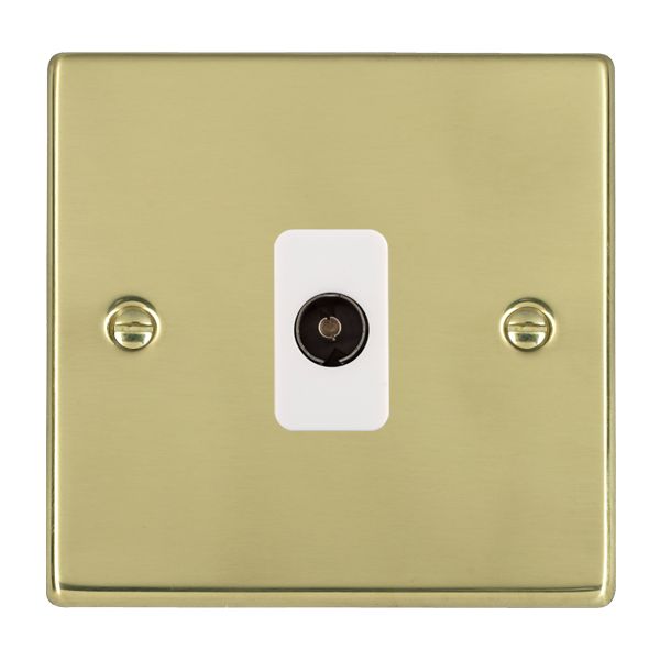 Hartland 71TVIW 1 gang Isolated TV 1in/1out Polished Brass with White Inserts