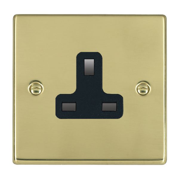 Hartland 71US13B 1 gang 13A Unswitched Socket Polished Brass with Black Inserts