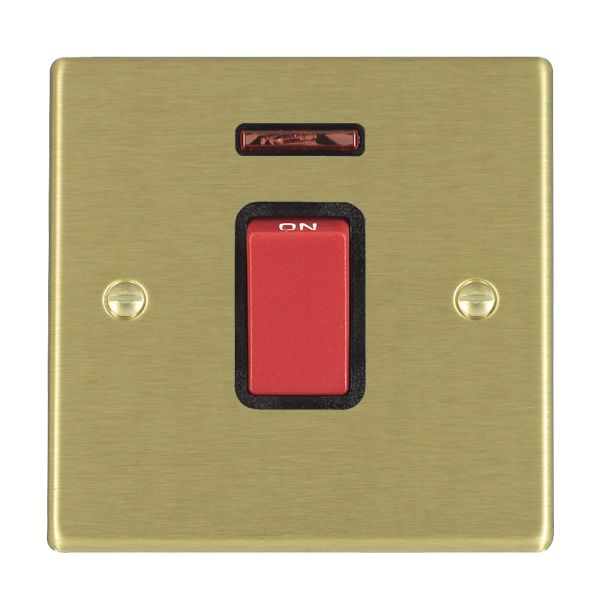 Hartland 7245NB 1 gang 45A Double Pole Red Rocker + Neon Satin Brass with Red/Black Inserts