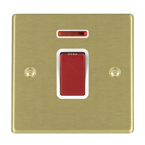 Hartland 7245NW 1 gang 45A Double Pole Red Rocker + Neon Satin Brass with Red/White Inserts