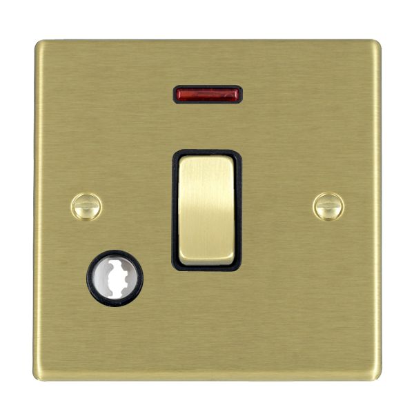 Hartland 72DPNCSB-B 1 gang 20AX Double Pole Rocker + Neon + Cable Outlet Satin Brass with Satin Brass/Black Inserts