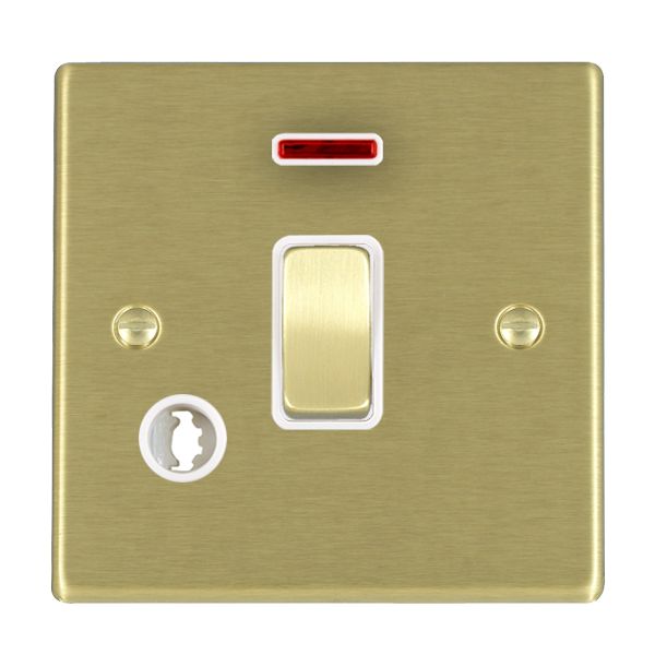 Hartland 72DPNCSB-W 1 gang 20AX Double Pole Rocker + Neon + Cable Outlet Satin Brass with Satin Brass/White Inserts