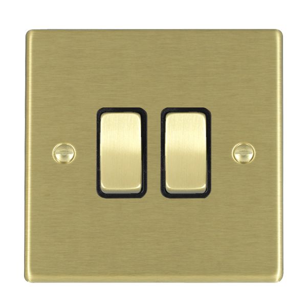 Hartland 72R22SB-B 2 gang 10AX 2 Way Rocker Satin Brass with Satin Brass/Black Inserts