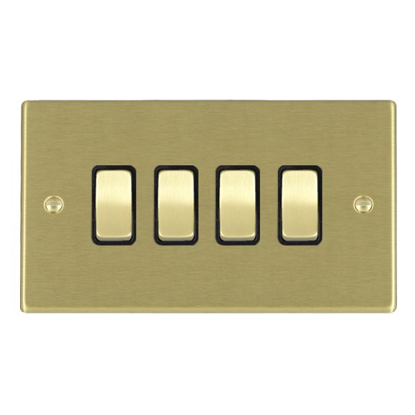 Hartland 72R24SB-B 4 gang 10AX 2 Way Rocker Satin Brass with Satin Brass/Black Inserts