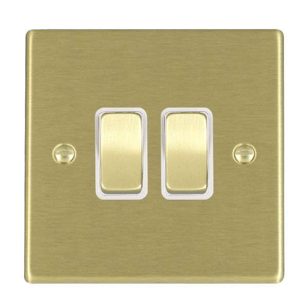 Hartland 72R32SB-W 2 gang 10AX Intermediate Rocker Satin Brass with Satin Brass/White Inserts