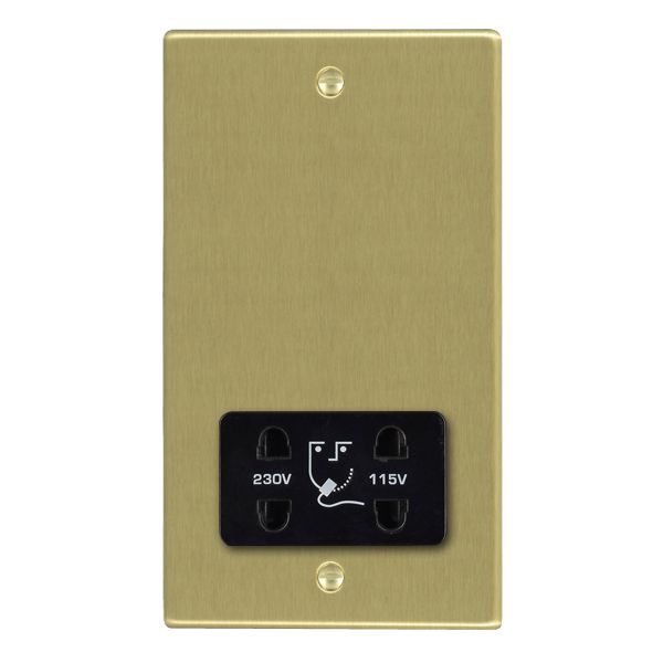 Hartland 72SHSB Shaver Dual Voltage Unswitched Socket (Vertically Mounted) Satin Brass with Black Inserts
