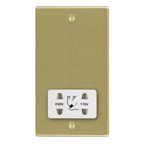 Hartland 72SHSW Shaver Dual Voltage Unswitched Socket (Vertically Mounted) Satin Brass with White Inserts