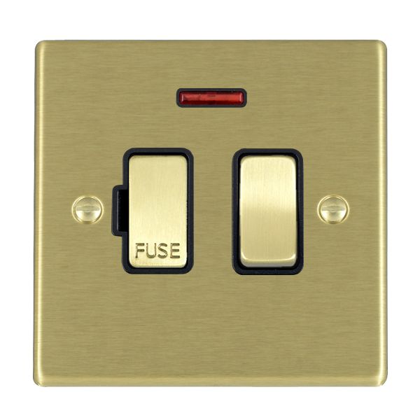 Hartland 72SPNSB-B 1 gang 13A Double Pole Fused Spur + Neon Satin Brass with Satin Brass/Black Inserts