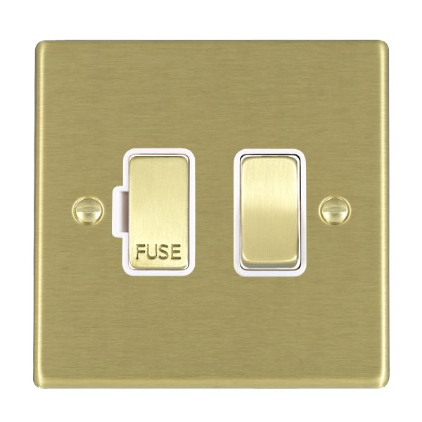 Hartland 72SPSB-W 1 gang 13A Double Pole Fused Spur Satin Brass with Satin Brass/White Inserts