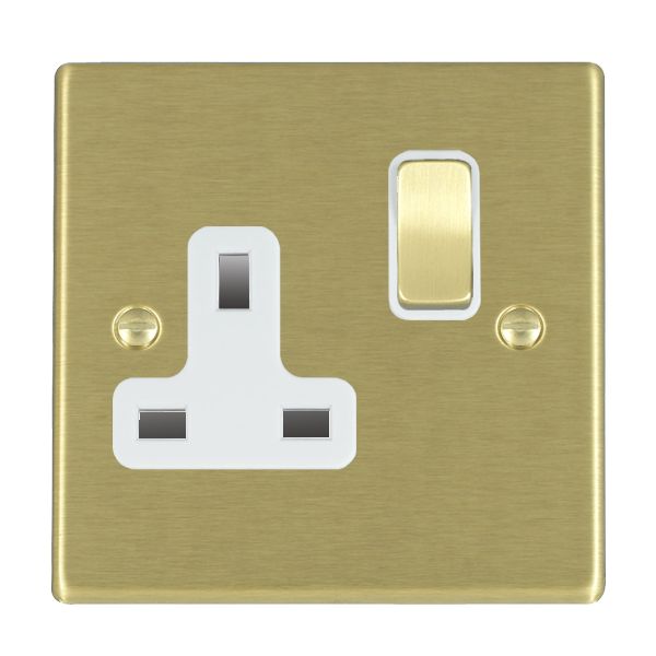 Hartland 72SS1SB-W 1 gang 13A Double Pole Switched Socket Satin Brass with Satin Brass/White Inserts