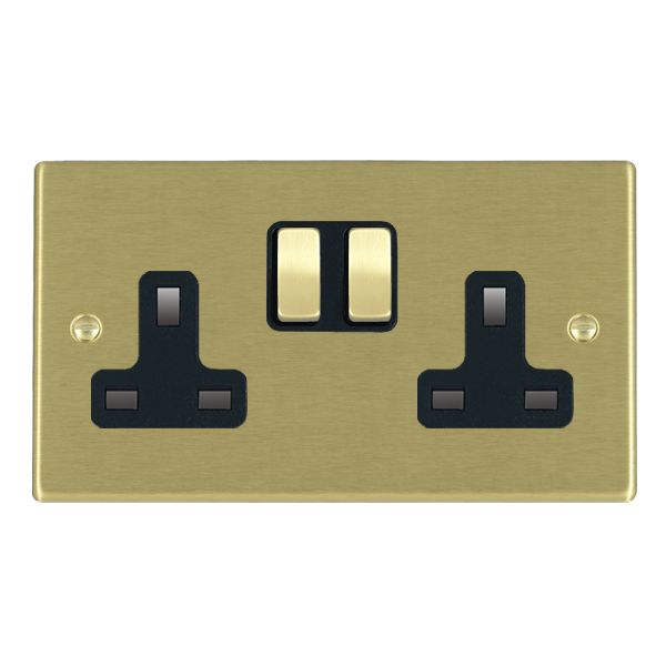 Hartland 72SS2SB-B 2 gang 13A Double Pole Switched Socket Satin Brass with Satin Brass/Black Inserts