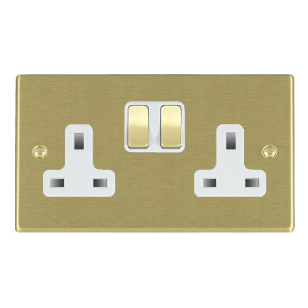 Hartland 72SS2SB-W 2 gang 13A Double Pole Switched Socket Satin Brass with Satin Brass/White Inserts