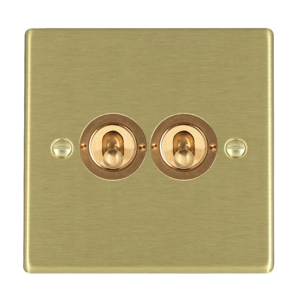 Hartland 72T22 2 gang 20AX 2 Way FL Toggle Satin Brass with Satin Brass Inserts