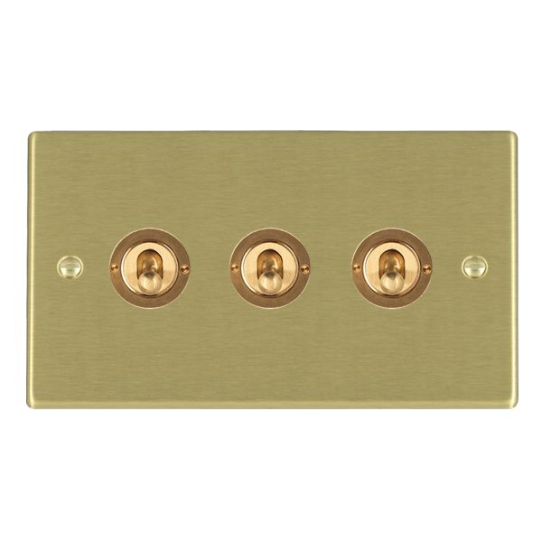 Hartland 72T23 3 gang 20AX 2 Way FL Toggle Satin Brass with Satin Brass Inserts