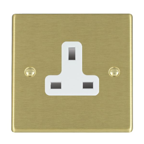 Hartland 72US13W 1 gang 13A Unswitched Socket Satin Brass with White Inserts