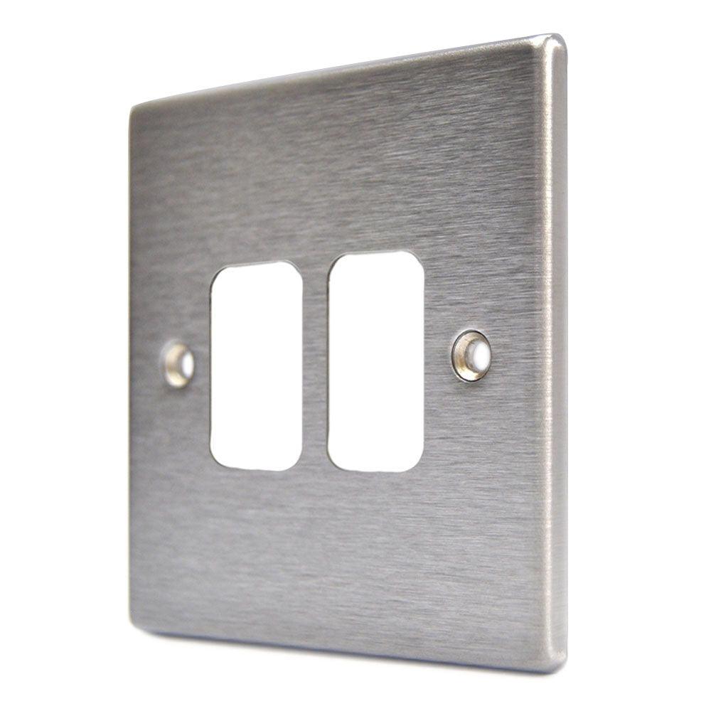 Hartland 742GPFL 2 gang Grid Fix Front Loading Aperture Plate with Grid Satin Steel