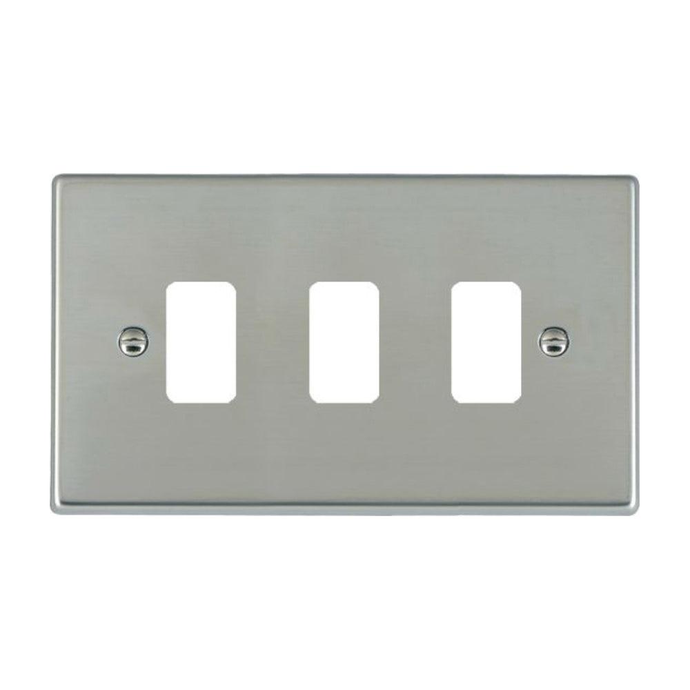 Hartland 743GPFL 3 gang Grid Fix Front Loading Aperture Plate with Grid Satin Steel