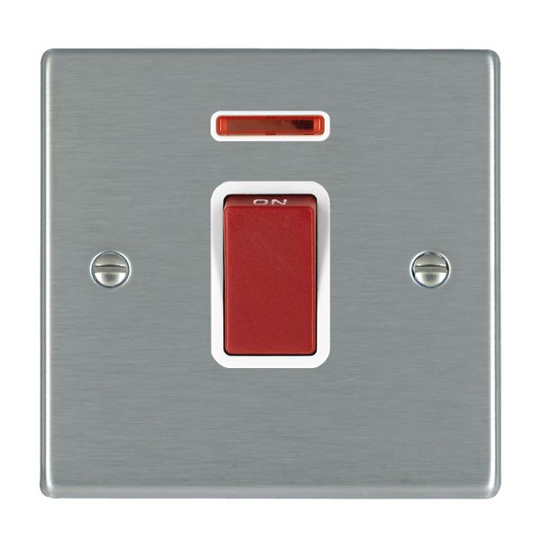 Hartland 7445NW 1 gang 45A Double Pole Red Rocker + Neon Satin Steel with Red/White Inserts