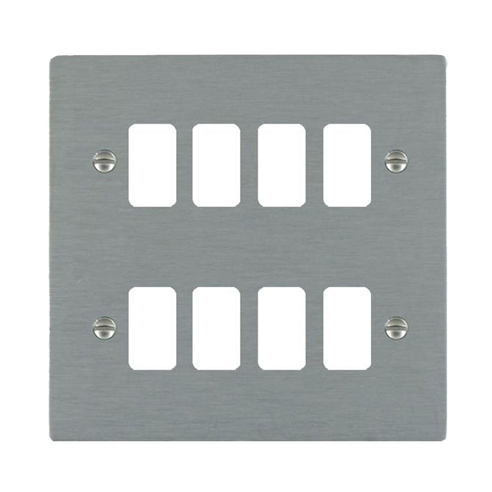 Hartland 748GPFL 8 gang Grid Fix Front Loading Aperture Plate with Grid Satin Steel