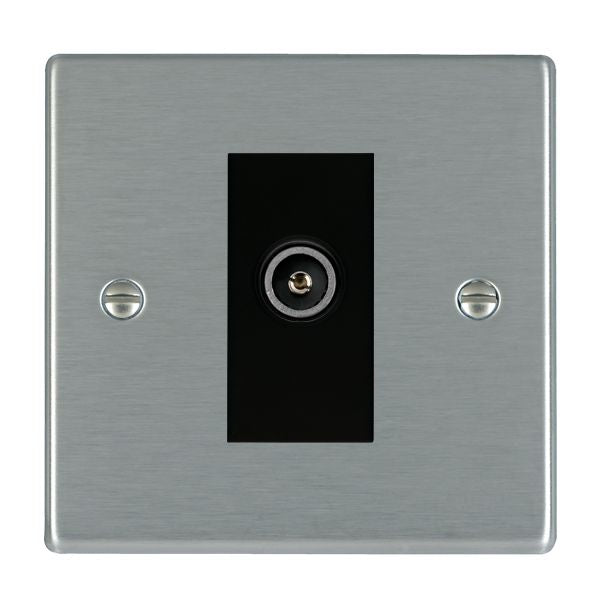 Hartland 74DTVFB 1 gang Non-Isolated TV (female) (DAB Compatible) Satin Steel with Black Inserts