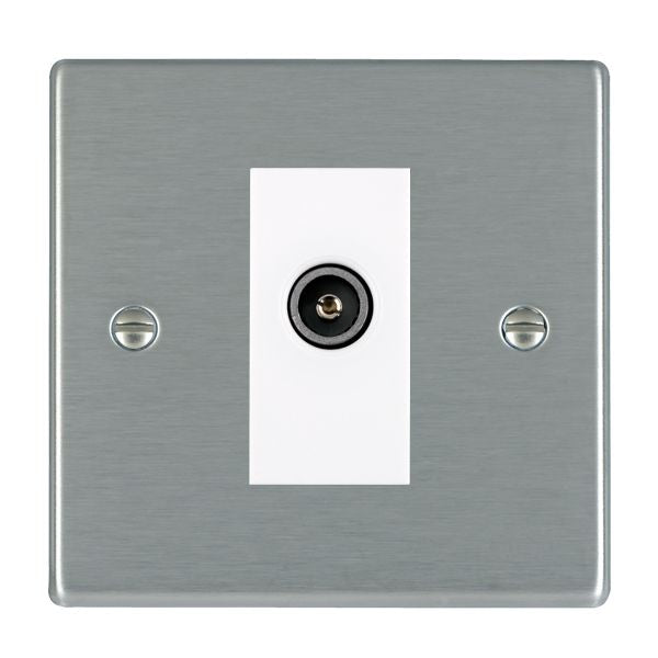Hartland 74DTVFW 1 gang Non-Isolated TV (female) (DAB Compatible) Satin Steel with White Inserts