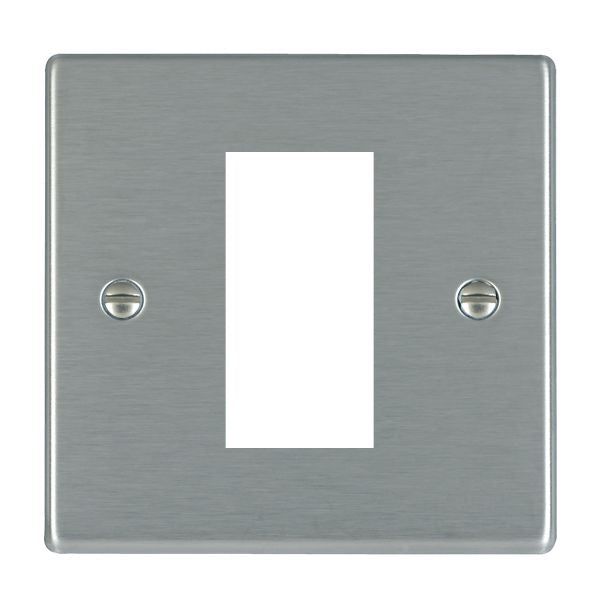 Hartland 74EURO1 1 gang EuroFix 25x50mm Apertured Plate with Grid Satin Steel