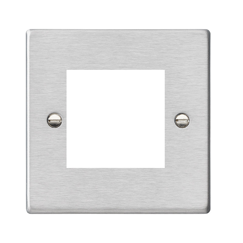 Hartland 74EURO2 2 gang EuroFix 50x50mm Apertured Plate with Grid Satin Steel