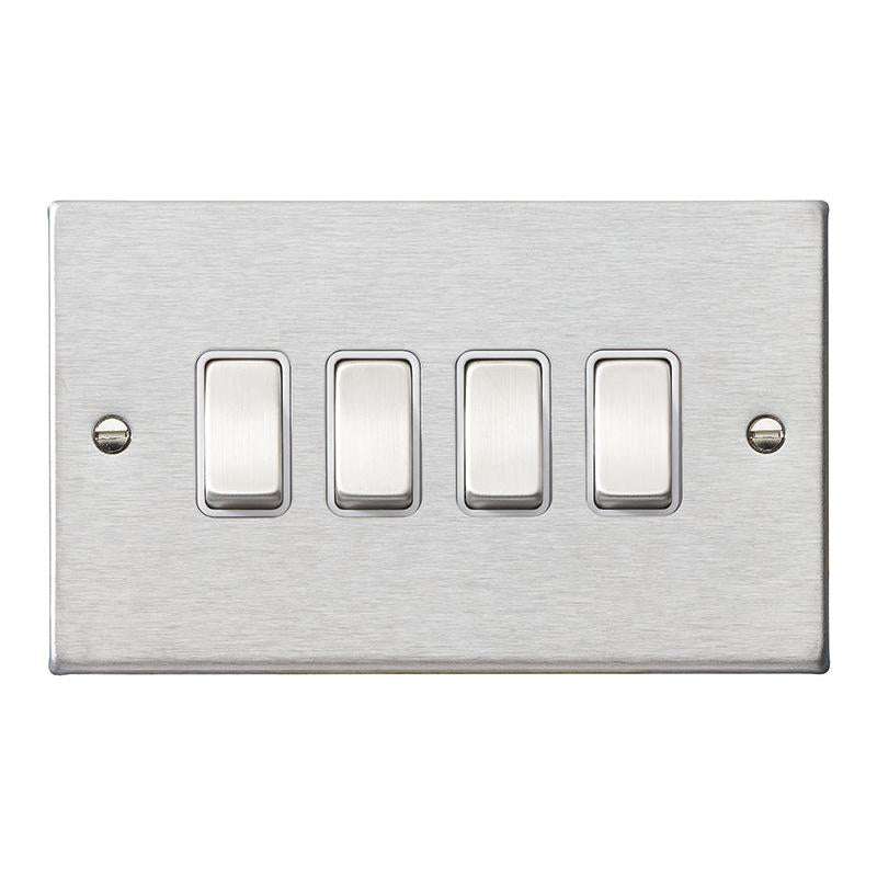 Hartland 74R24SS-W 4 gang 10AX 2 Way Rocker Satin Steel with Satin Steel/White Inserts