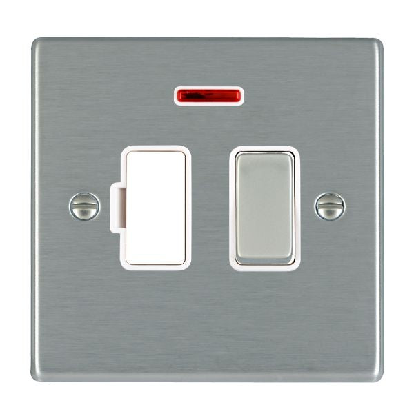 Hartland 74SPNSS-W 1 gang 13A Double Pole Fused Spur + Neon Satin Steel with Satin Steel/White Inserts