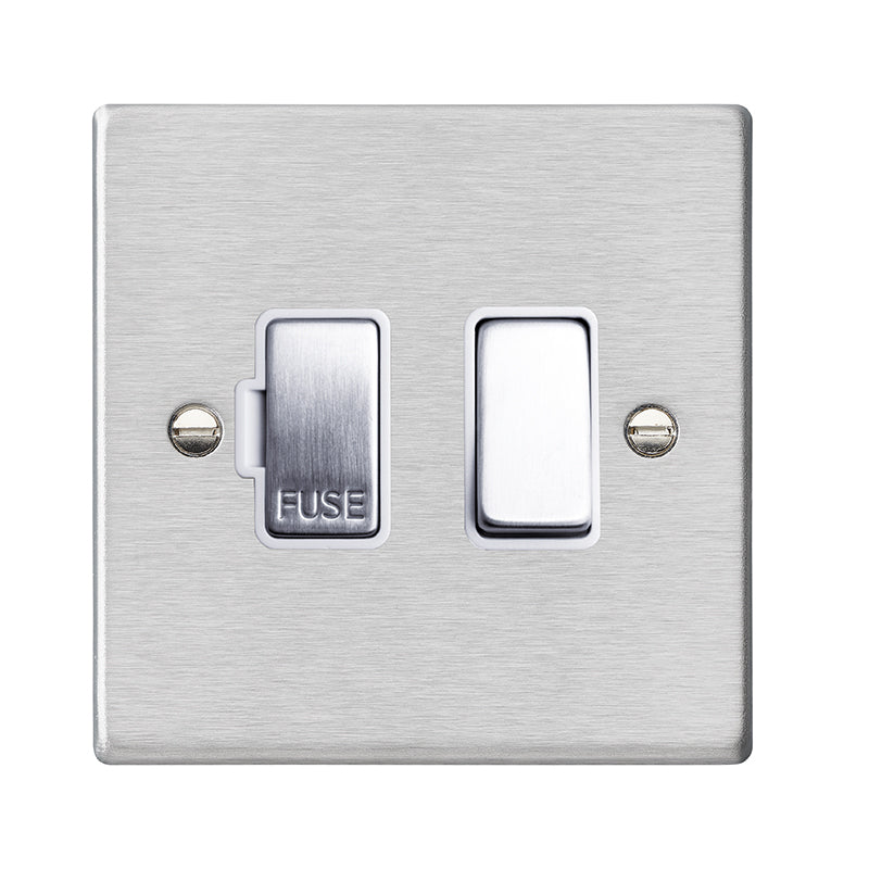 Hartland 74SPSS-W 1 gang 13A Double Pole Fused Spur Satin Steel with Satin Steel/White Inserts