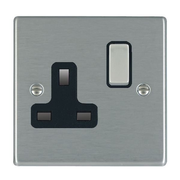 Hartland 74SS1SS-B 1 gang 13A Double Pole Switched Socket Satin Steel with Satin Steel/Black Inserts