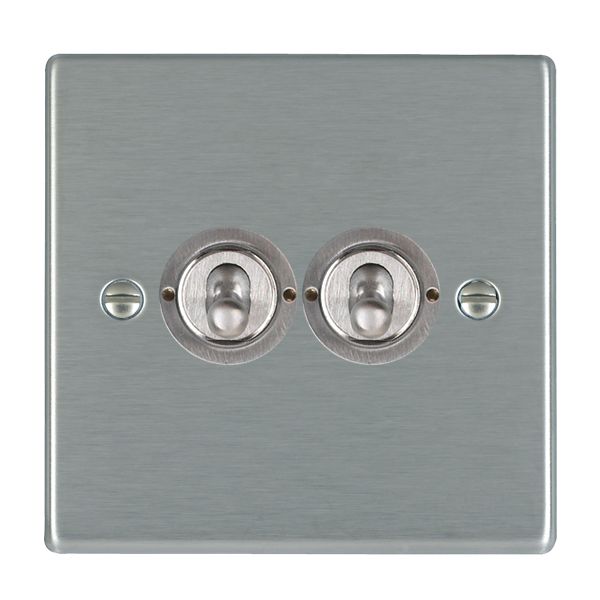 Hartland 74T22 2 gang 20AX 2 Way FL Toggle Satin Steel with Satin Steel Inserts
