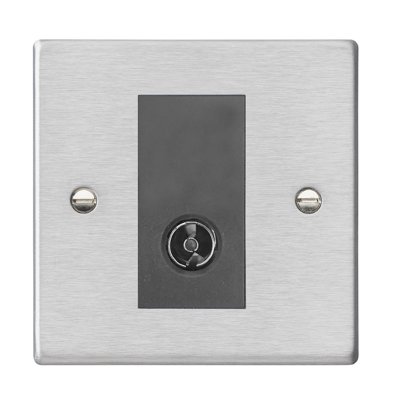 Hartland 74TVQG 1 gang Non-Isolated TV 1in/1out Satin Steel with Quartz Grey Inserts