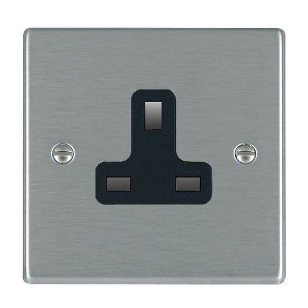Hartland 74US13B 1 gang 13A Unswitched Socket Satin Steel with Black Inserts