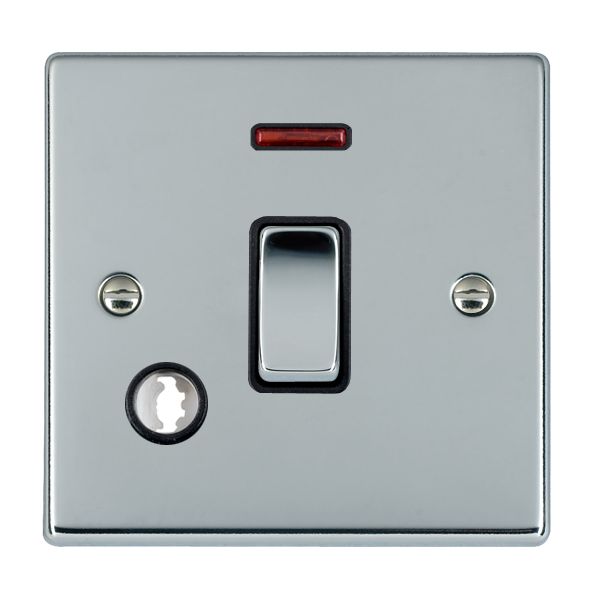 Hartland 77DPNCBC-B 1 gang 20AX Double Pole Rocker + Neon + Cable Outlet Bright Chrome with Bright Chrome/Black Inserts