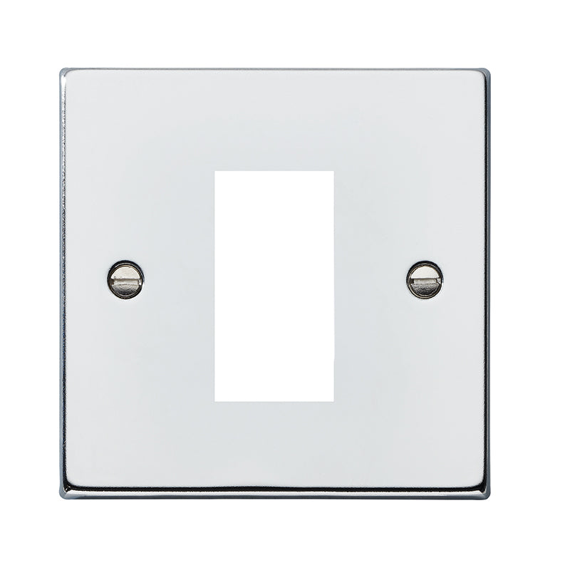 Hartland 77EURO1 1 gang EuroFix 25x50mm Apertured Plate with Grid Bright Chrome