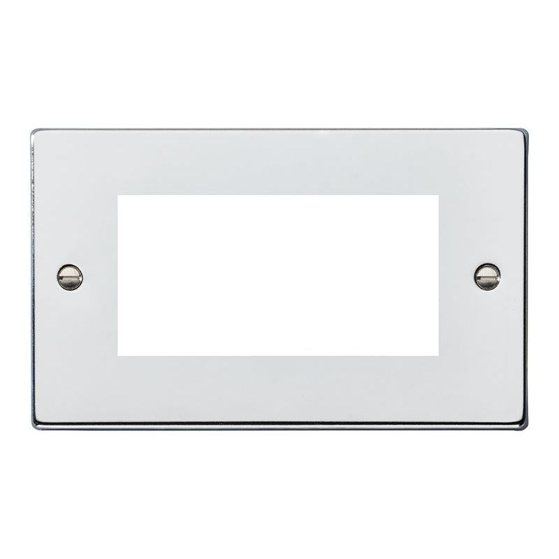 Hartland 77EURO4 4 gang EuroFix 100x50mm Apertured Plate with Grid Bright Chrome