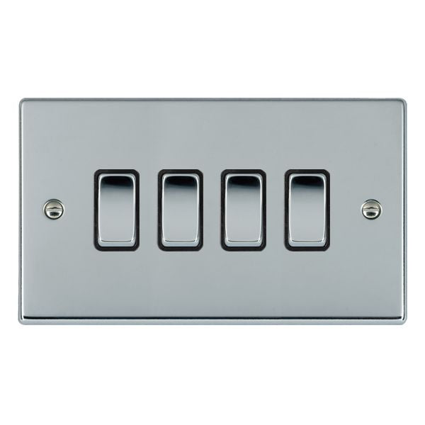 Hartland 77R24BC-B 4 gang 10AX 2 Way Rocker Bright Chrome with Bright Chrome/Black Inserts
