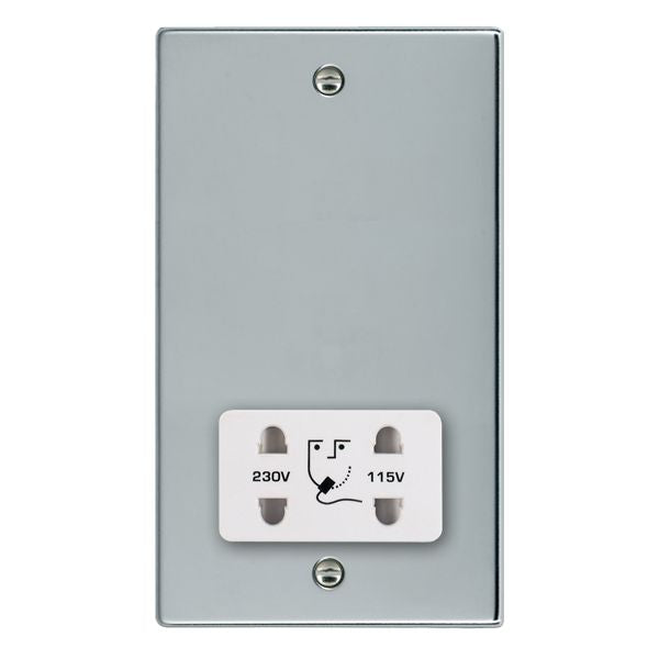 Hartland 77SHSW Shaver Dual Voltage Unswitched Socket (Vertically Mounted) Bright Chrome with White Inserts