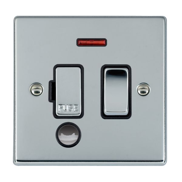 Hartland 77SPNCBC-B 1 gang 13A Double Pole Fused Spur + Neon + Cable Outlet Bright Chrome with Bright Chrome/Black Inserts