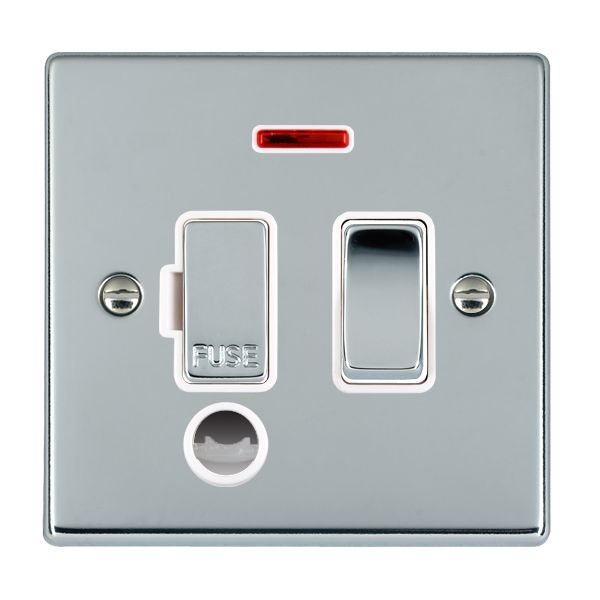 Hartland 77SPNCBC-W 1 gang 13A Double Pole Fused Spur + Neon + Cable Outlet Bright Chrome with Bright Chrome/White Inserts