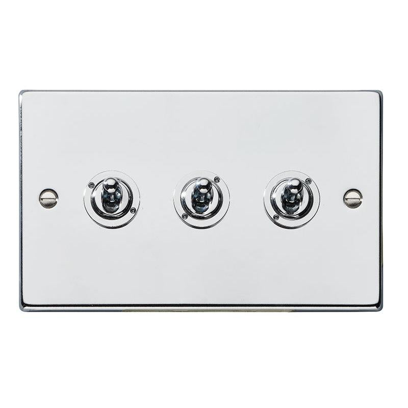 Hartland 77T23 3 gang 20AX 2 Way FL Toggle Bright Chrome with Bright Chrome Inserts