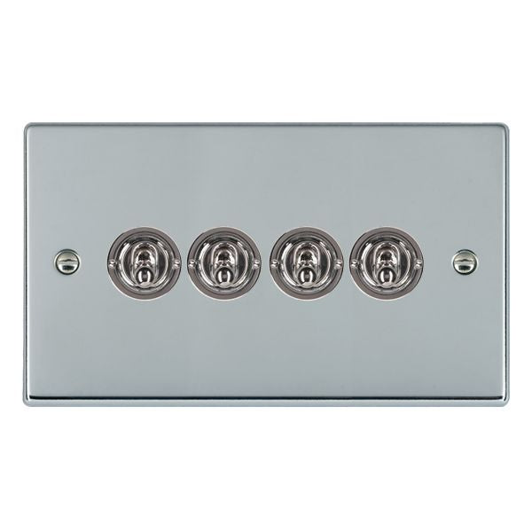 Hartland 77T24 4 gang 20AX 2 Way FL Toggle Bright Chrome with Bright Chrome Inserts