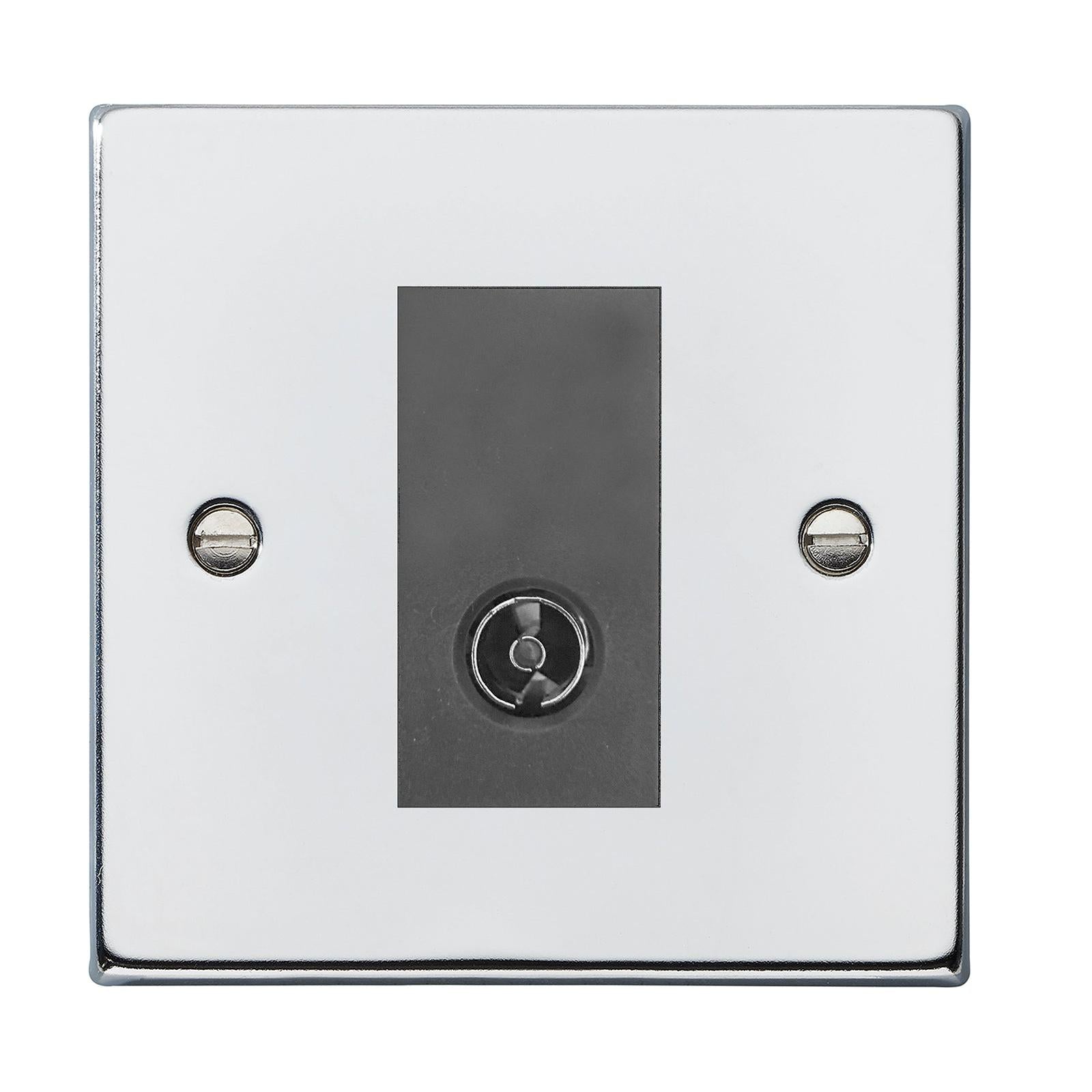 Hartland 77TVQG 1 gang Non-Isolated TV 1in/1out Bright Chrome with Quartz Grey Inserts