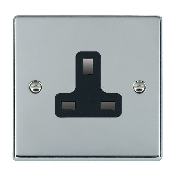Hartland 77US13B 1 gang 13A Unswitched Socket Bright Chrome with Black Inserts